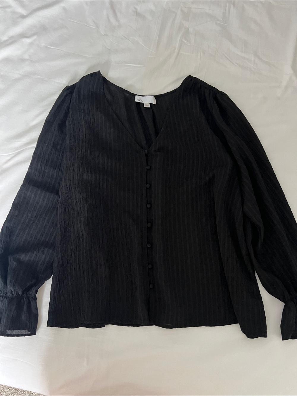 Nordstrom Black V-Neck Button-Front Long Sleeve Blouse